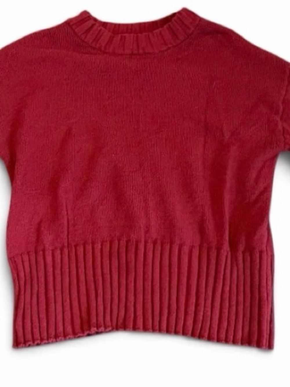GAP Burgundy Women's Small Short-Sleeve Crewneck Ribbed Hem Sweater